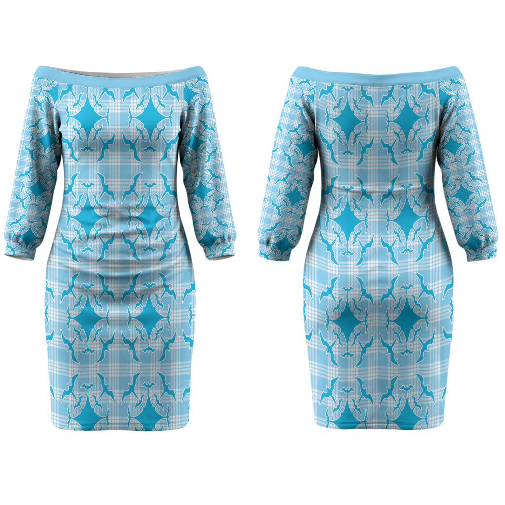 Polu Hawaii Iwa Bird Palaka Motifs Couples Matching Off The Shoulder Long Sleeve Dress and Hawaiian Shirt LT14 - Polynesian Pride