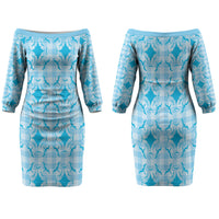 Polu Hawaii Iwa Bird Palaka Motifs Couples Matching Off The Shoulder Long Sleeve Dress and Hawaiian Shirt LT14 - Polynesian Pride