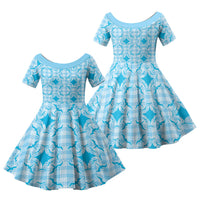 Polu Hawaii Iwa Bird Palaka Motifs Family Matching Off Shoulder Maxi Dress and Hawaiian Shirt LT14 Daughter's Dress Blue - Polynesian Pride