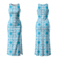 Polu Hawaii Iwa Bird Palaka Motifs Family Matching Tank Maxi Dress and Hawaiian Shirt LT14 Mom's Dress Blue - Polynesian Pride