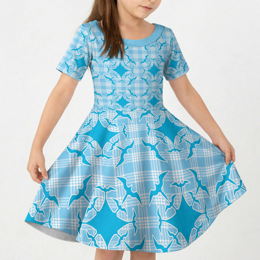 Polu Hawaii Iwa Bird Palaka Motifs Kid Short Sleeve Dress LT14 KID Blue - Polynesian Pride