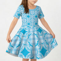 Polu Hawaii Iwa Bird Palaka Motifs Kid Short Sleeve Dress LT14 KID Blue - Polynesian Pride