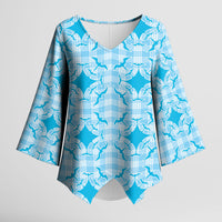 Polu Hawaii Iwa Bird Palaka Motifs Kimono Sleeve Blouse LT14 Female Blue - Polynesian Pride