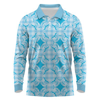 Polu Hawaii Iwa Bird Palaka Motifs Long Sleeve Polo Shirt LT14 Blue - Polynesian Pride