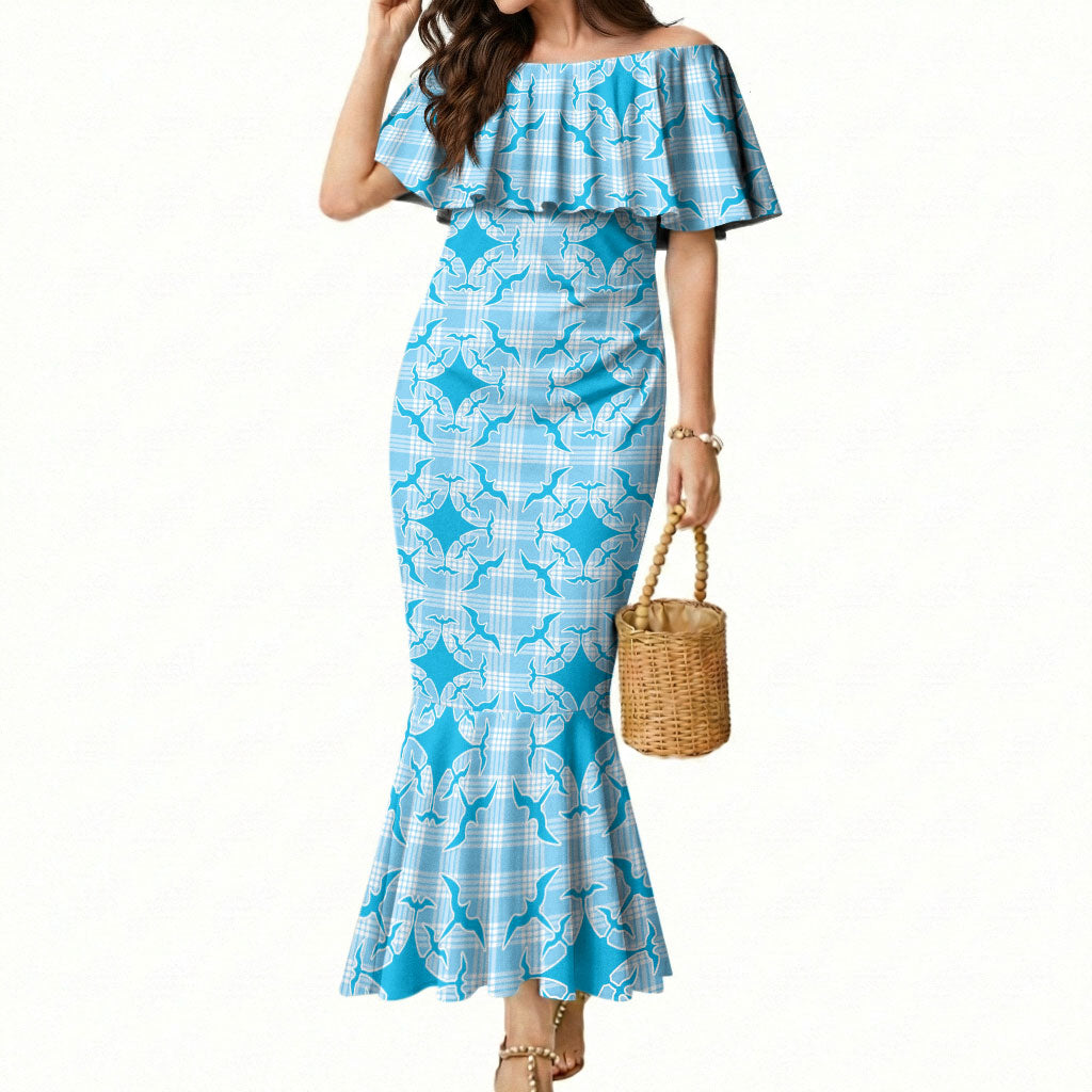Polu Hawaii Iwa Bird Palaka Motifs Mermaid Dress LT14 Women Blue - Polynesian Pride