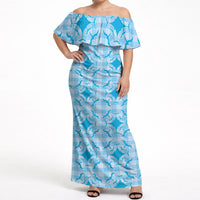 Polu Hawaii Iwa Bird Palaka Motifs Off Shoulder Maxi Dress LT14 Women Blue - Polynesian Pride