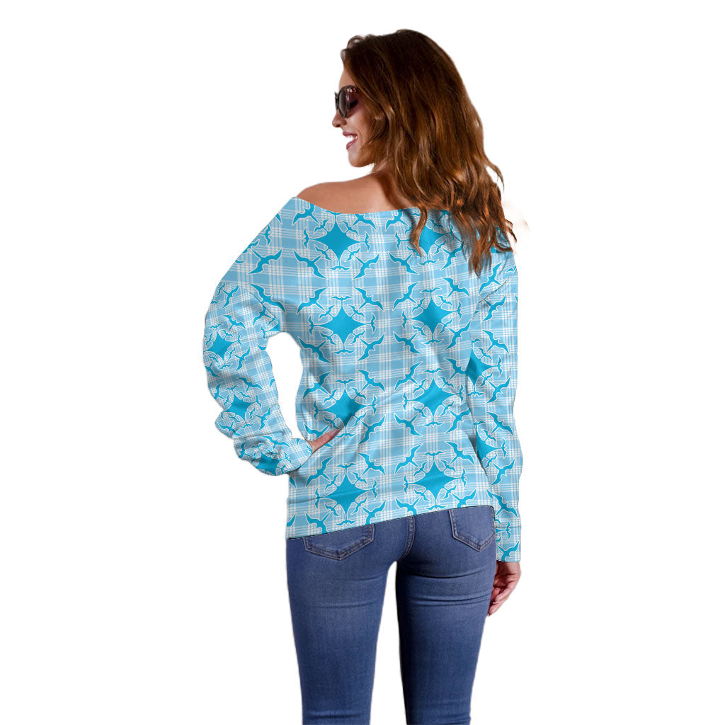 Polu Hawaii Iwa Bird Palaka Motifs Off Shoulder Sweater LT14 - Polynesian Pride