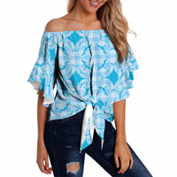 Polu Hawaii Iwa Bird Palaka Motifs Off Shoulder Wrap Waist Top LT14 Blue - Polynesian Pride