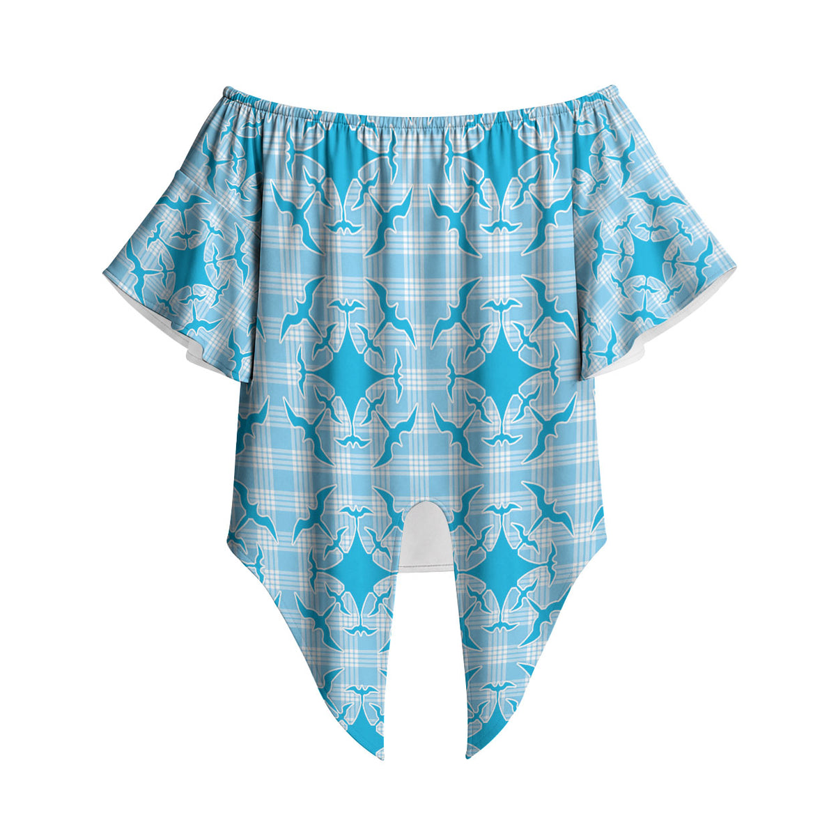 Polu Hawaii Iwa Bird Palaka Motifs Off Shoulder Wrap Waist Top LT14 - Polynesian Pride