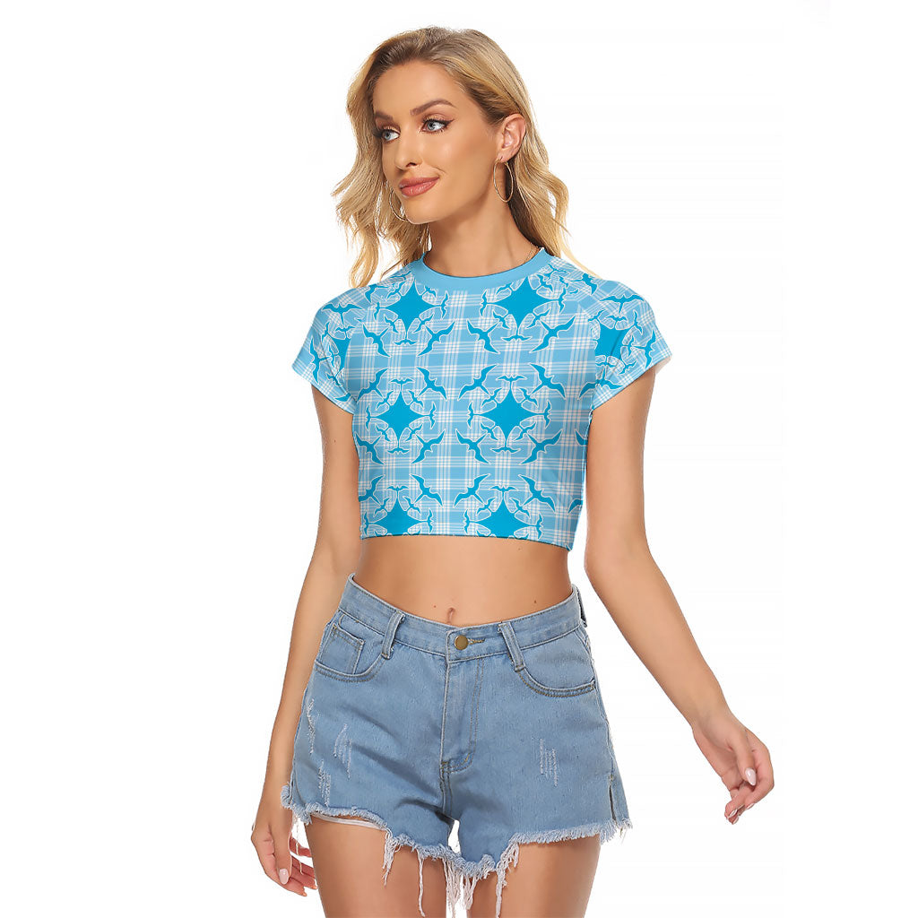 Polu Hawaii Iwa Bird Palaka Motifs Raglan Cropped T Shirt LT14 Female Blue - Polynesian Pride