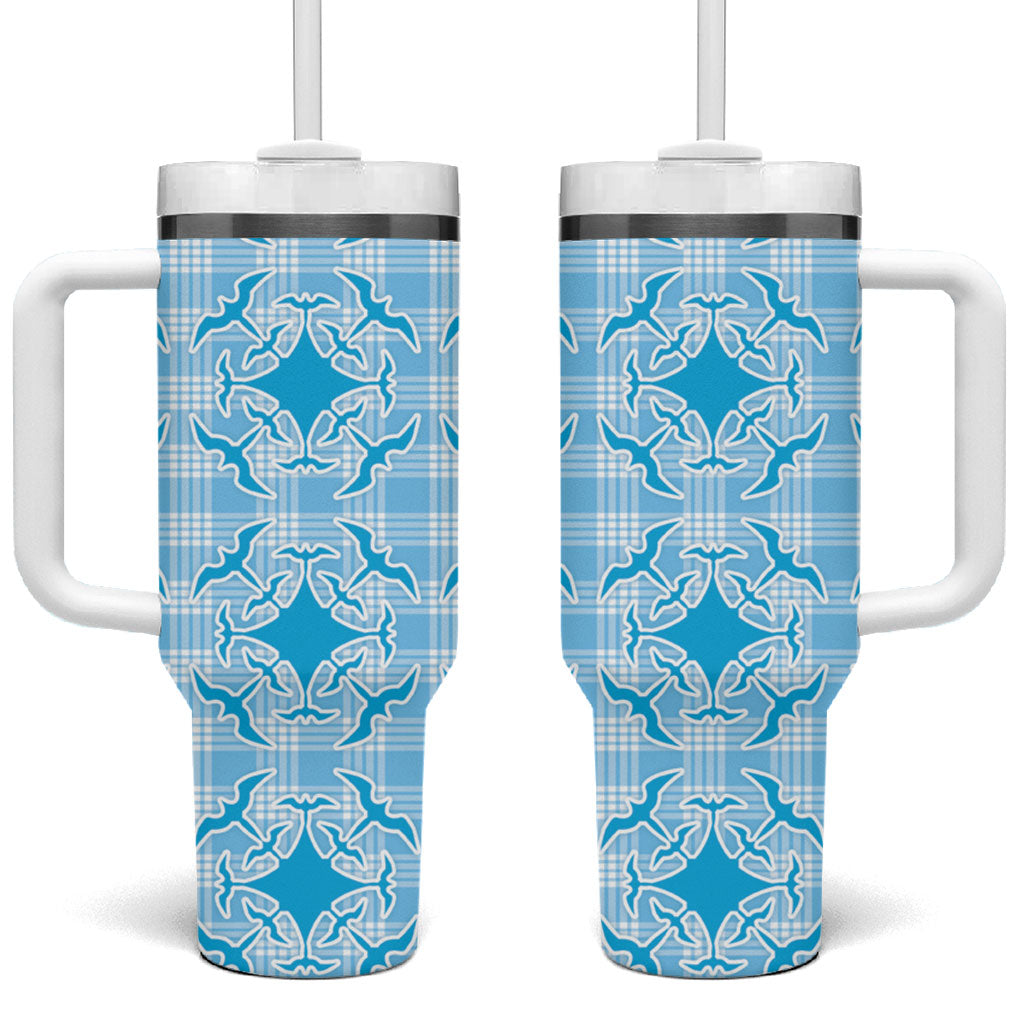 Polu Hawaii Iwa Bird Palaka Motifs Tumbler With Handle LT14 One Size: 40 oz Blue - Polynesian Pride