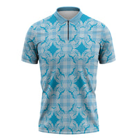 Polu Hawaii Iwa Bird Palaka Motifs Zipper Polo Shirt LT14 Blue - Polynesian Pride