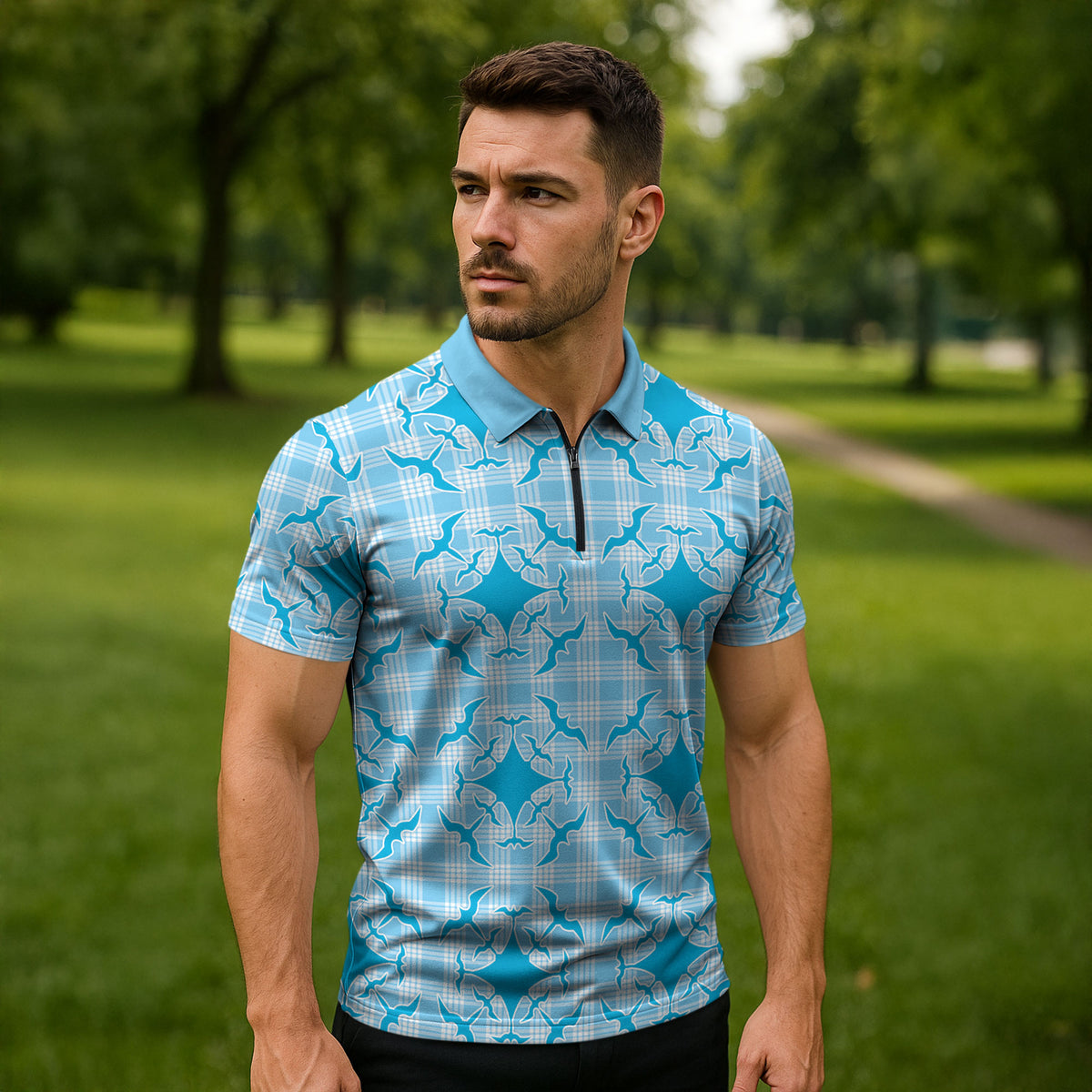 Polu Hawaii Iwa Bird Palaka Motifs Zipper Polo Shirt LT14 - Polynesian Pride