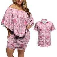 Alaka Hawaii Iwa Bird Palaka Motifs Couples Matching Off Shoulder Short Dress and Hawaiian Shirt LT14 Pink - Polynesian Pride