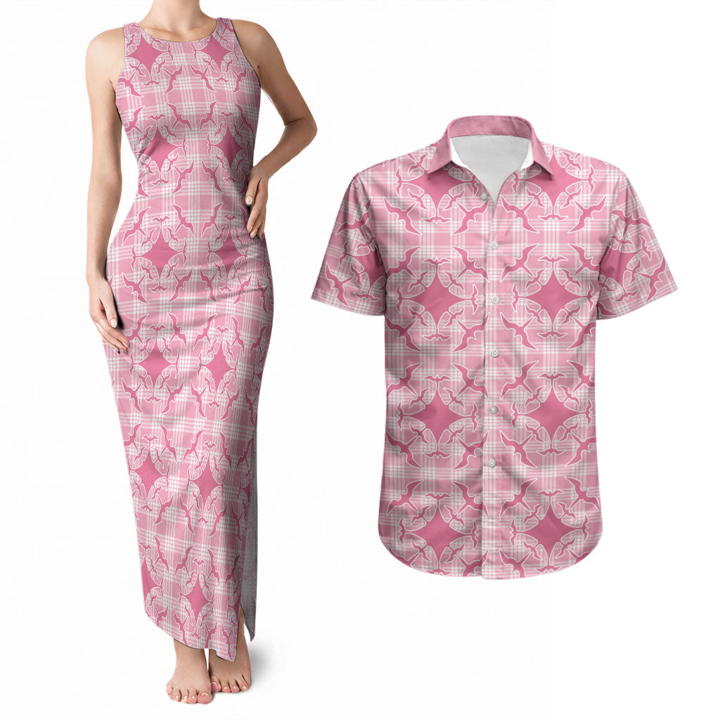 Alaka Hawaii Iwa Bird Palaka Motifs Couples Matching Tank Maxi Dress and Hawaiian Shirt LT14 Pink - Polynesian Pride