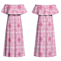 Alaka Hawaii Iwa Bird Palaka Motifs Family Matching Off Shoulder Maxi Dress and Hawaiian Shirt LT14 Mom's Dress Pink - Polynesian Pride
