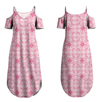 Alaka Hawaii Iwa Bird Palaka Motifs Family Matching Summer Maxi Dress and Hawaiian Shirt LT14 Mom's Dress Pink - Polynesian Pride