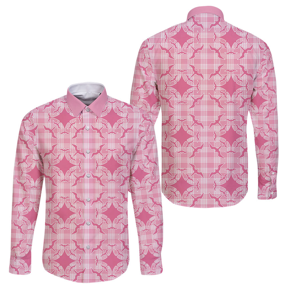 Alaka Hawaii Iwa Bird Palaka Motifs Family Matching Summer Maxi Dress and Hawaiian Shirt LT14 Dad's Shirt - Long Sleeve Pink - Polynesian Pride