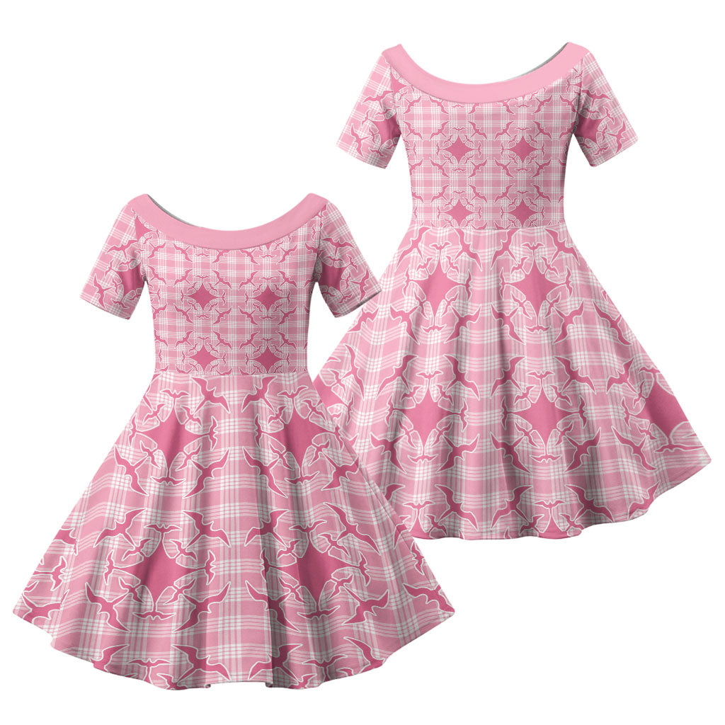 Alaka Hawaii Iwa Bird Palaka Motifs Family Matching Summer Maxi Dress and Hawaiian Shirt LT14 Daughter's Dress Pink - Polynesian Pride