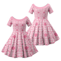 Alaka Hawaii Iwa Bird Palaka Motifs Family Matching Summer Maxi Dress and Hawaiian Shirt LT14 Daughter's Dress Pink - Polynesian Pride