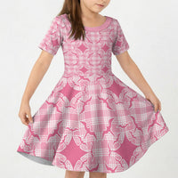 Alaka Hawaii Iwa Bird Palaka Motifs Kid Short Sleeve Dress LT14 KID Pink - Polynesian Pride
