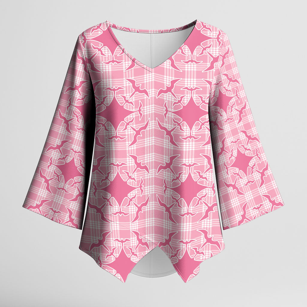Alaka Hawaii Iwa Bird Palaka Motifs Kimono Sleeve Blouse LT14 Female Pink - Polynesian Pride