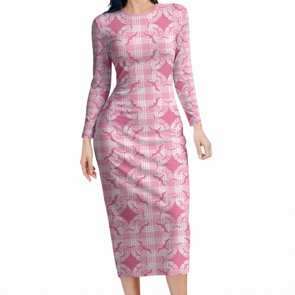 Alaka Hawaii Iwa Bird Palaka Motifs Long Sleeve Bodycon Dress LT14 Long Dress Pink - Polynesian Pride
