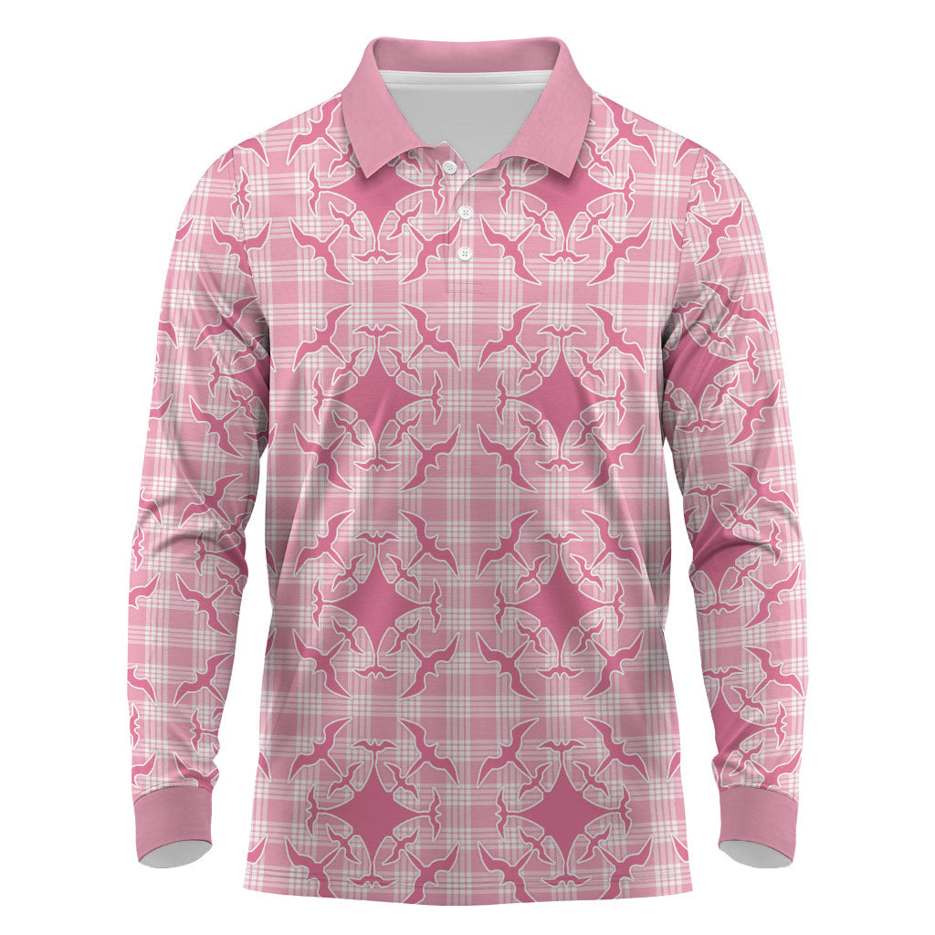 Alaka Hawaii Iwa Bird Palaka Motifs Long Sleeve Polo Shirt LT14 Pink - Polynesian Pride