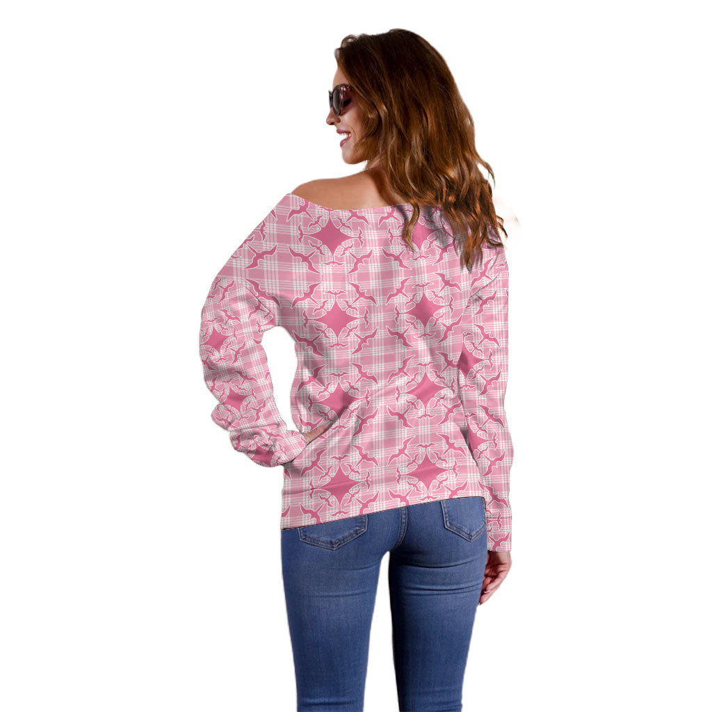 Alaka Hawaii Iwa Bird Palaka Motifs Off Shoulder Sweater LT14 - Polynesian Pride