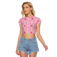 Alaka Hawaii Iwa Bird Palaka Motifs Raglan Cropped T Shirt LT14 Female Pink - Polynesian Pride