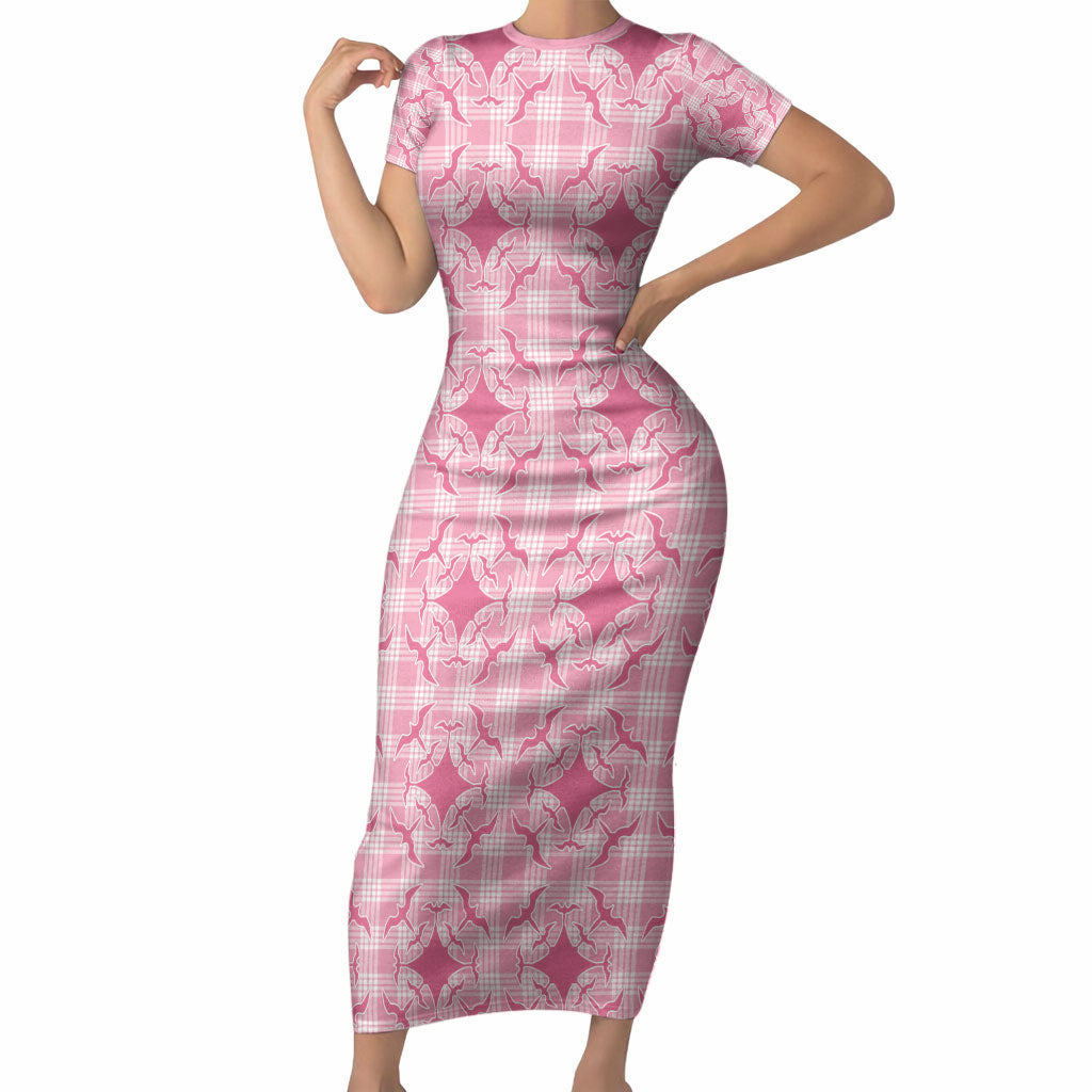 Alaka Hawaii Iwa Bird Palaka Motifs Short Sleeve Bodycon Dress LT14 Long Dress Pink - Polynesian Pride