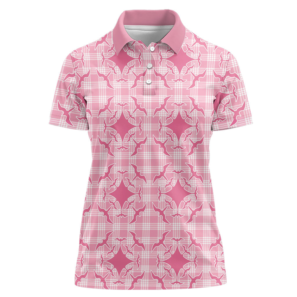 Alaka Hawaii Iwa Bird Palaka Motifs Women Polo Shirt LT14 Female Pink - Polynesian Pride