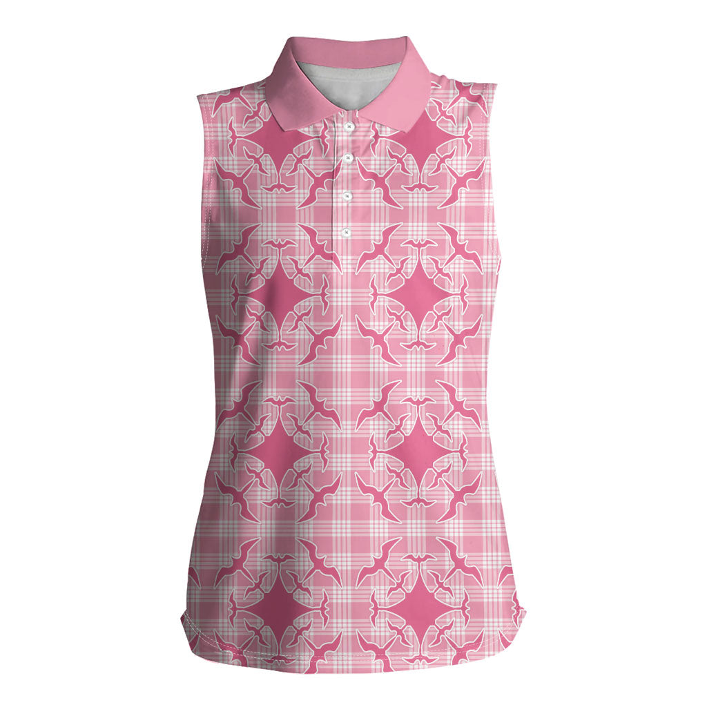 Alaka Hawaii Iwa Bird Palaka Motifs Women Sleeveless Polo Shirt LT14 Female Pink - Polynesian Pride