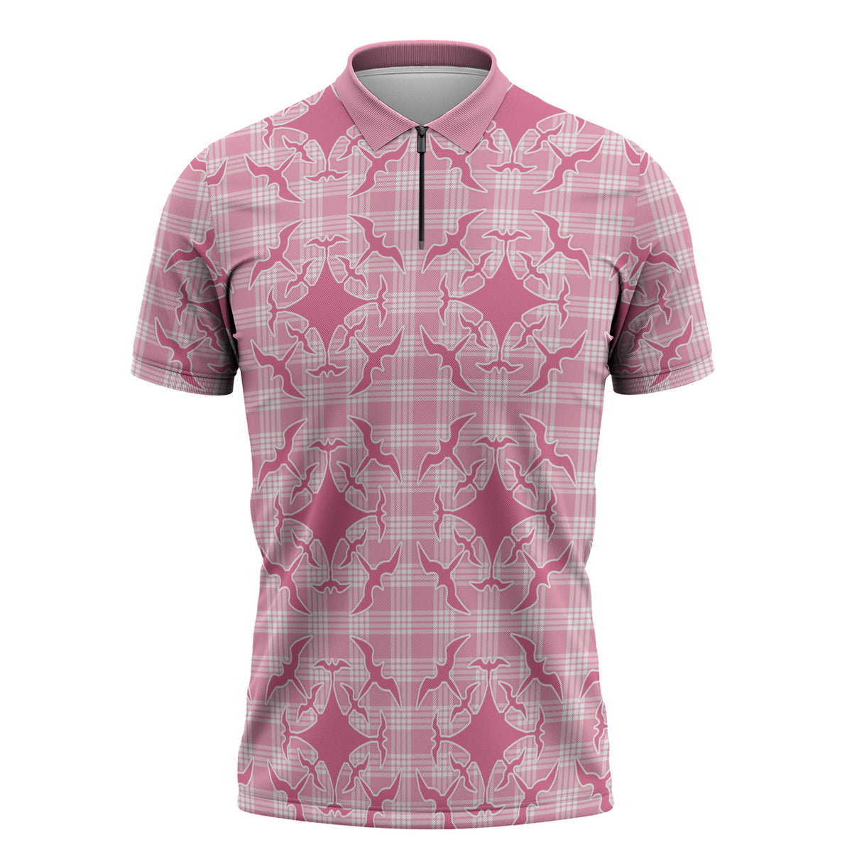 Alaka Hawaii Iwa Bird Palaka Motifs Zipper Polo Shirt LT14 Pink - Polynesian Pride