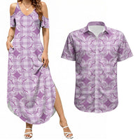 Poni Hawaii Iwa Bird Palaka Motifs Couples Matching Summer Maxi Dress and Hawaiian Shirt LT14 Purple - Polynesian Pride