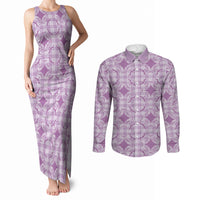 Poni Hawaii Iwa Bird Palaka Motifs Couples Matching Tank Maxi Dress and Long Sleeve Button Shirt LT14 Purple - Polynesian Pride
