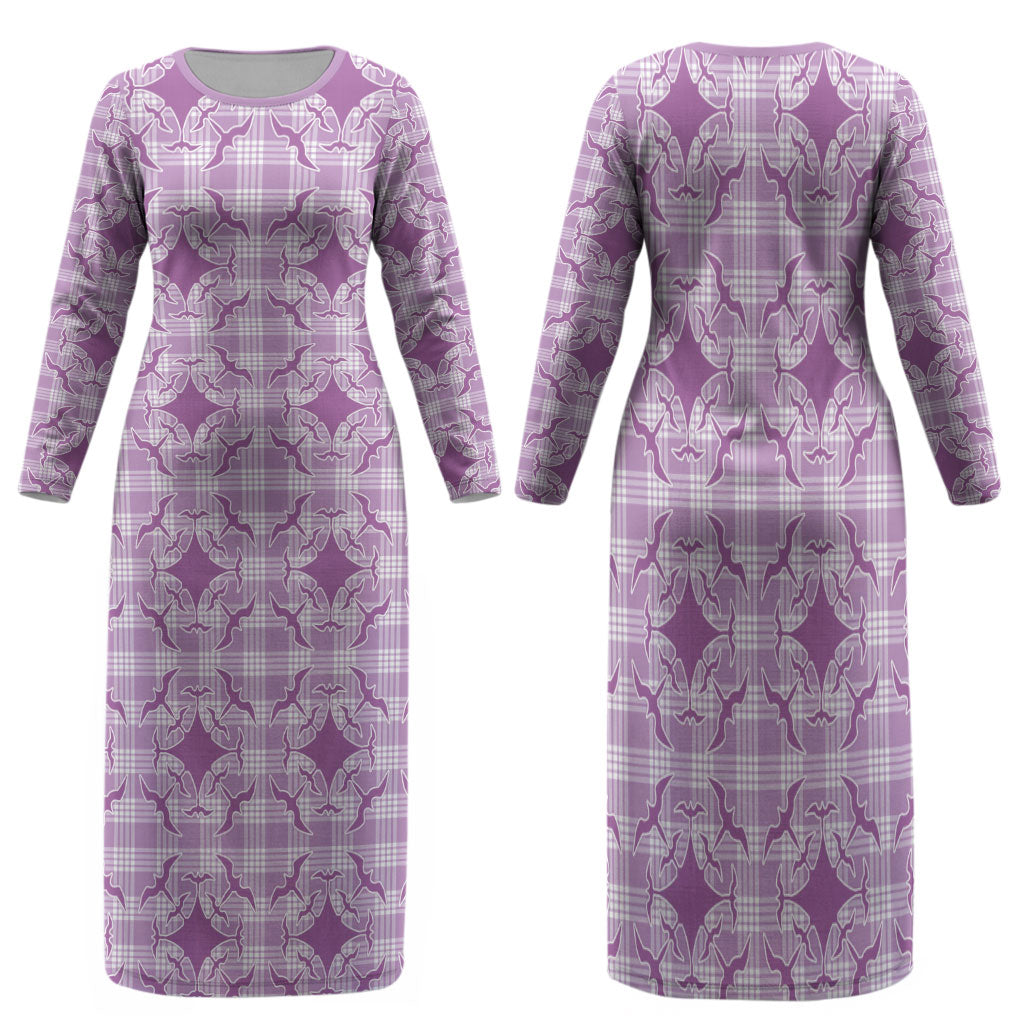 Poni Hawaii Iwa Bird Palaka Motifs Family Matching Long Sleeve Bodycon Dress and Hawaiian Shirt LT14 Mom's Dress Purple - Polynesian Pride
