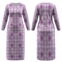 Poni Hawaii Iwa Bird Palaka Motifs Family Matching Long Sleeve Bodycon Dress and Hawaiian Shirt LT14 Mom's Dress Purple - Polynesian Pride