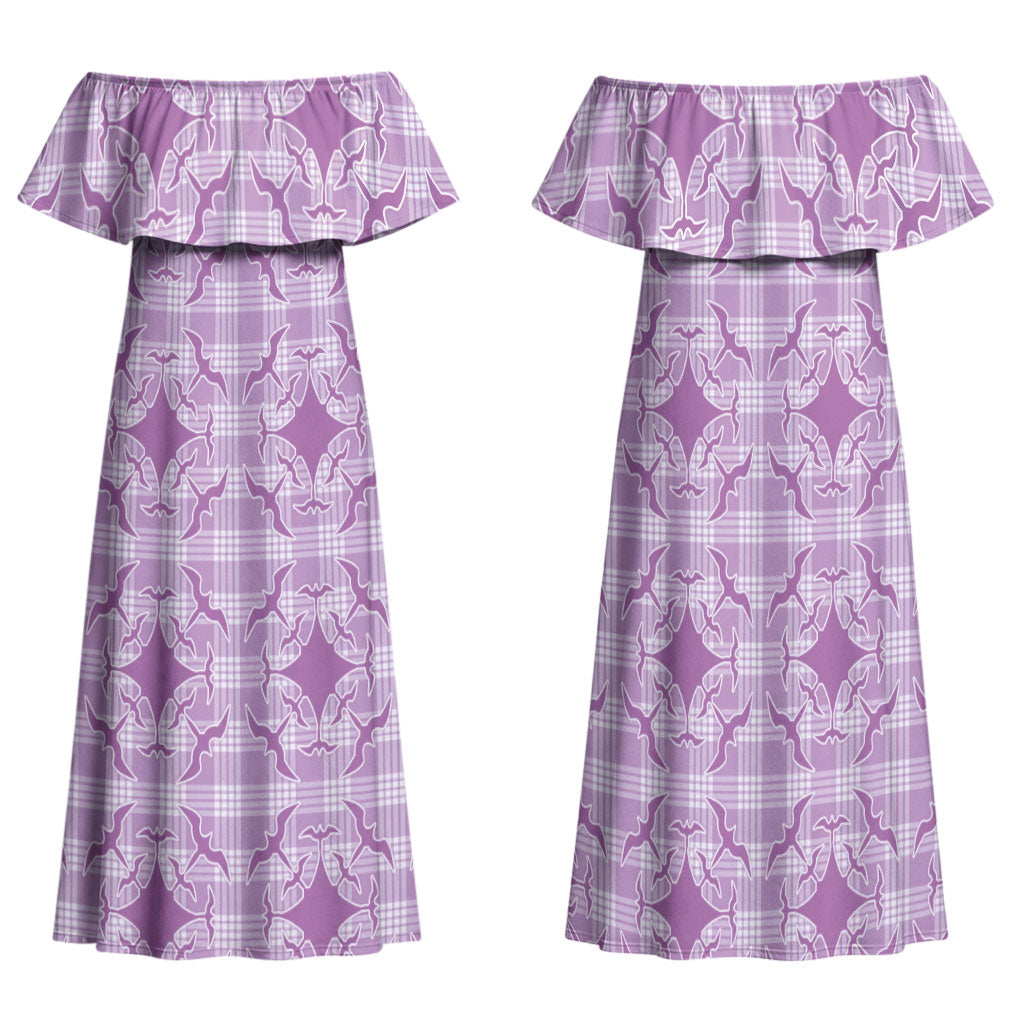 Poni Hawaii Iwa Bird Palaka Motifs Family Matching Off Shoulder Maxi Dress and Hawaiian Shirt LT14 Mom's Dress Purple - Polynesian Pride