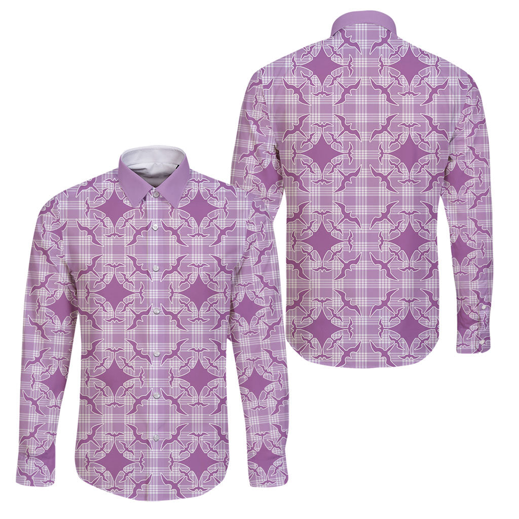 Poni Hawaii Iwa Bird Palaka Motifs Family Matching Summer Maxi Dress and Hawaiian Shirt LT14 Dad's Shirt - Long Sleeve Purple - Polynesian Pride