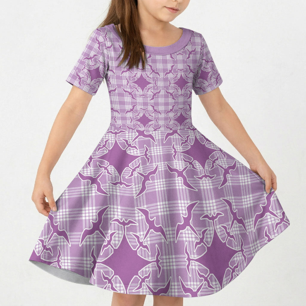 Poni Hawaii Iwa Bird Palaka Motifs Kid Short Sleeve Dress LT14 KID Purple - Polynesian Pride