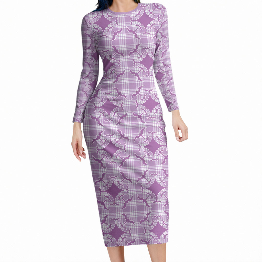 Poni Hawaii Iwa Bird Palaka Motifs Long Sleeve Bodycon Dress LT14 Long Dress Purple - Polynesian Pride
