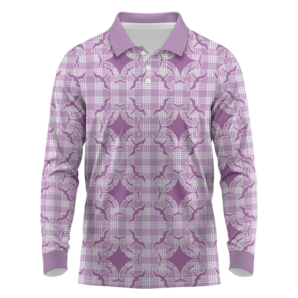 Poni Hawaii Iwa Bird Palaka Motifs Long Sleeve Polo Shirt LT14 Purple - Polynesian Pride