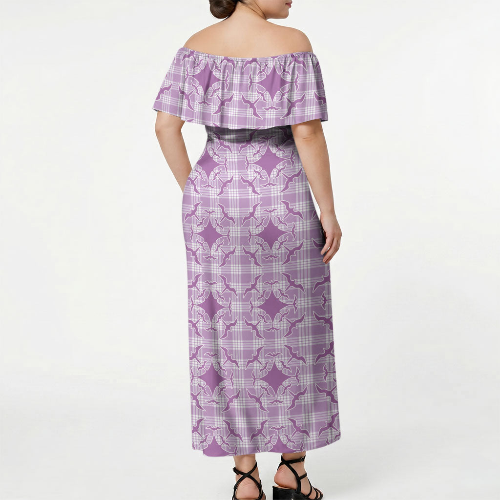Poni Hawaii Iwa Bird Palaka Motifs Off Shoulder Maxi Dress LT14 - Polynesian Pride