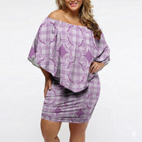Poni Hawaii Iwa Bird Palaka Motifs Off Shoulder Short Dress LT14 Women Purple - Polynesian Pride