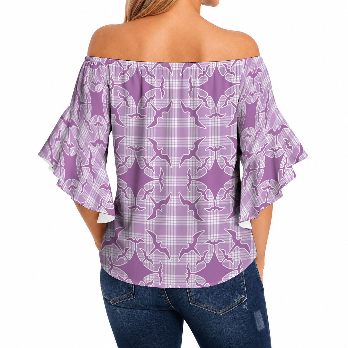 Poni Hawaii Iwa Bird Palaka Motifs Off Shoulder Wrap Waist Top LT14 - Polynesian Pride