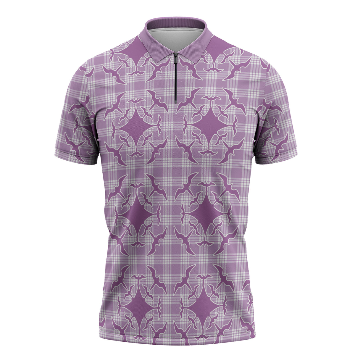 Poni Hawaii Iwa Bird Palaka Motifs Zipper Polo Shirt LT14 Purple - Polynesian Pride