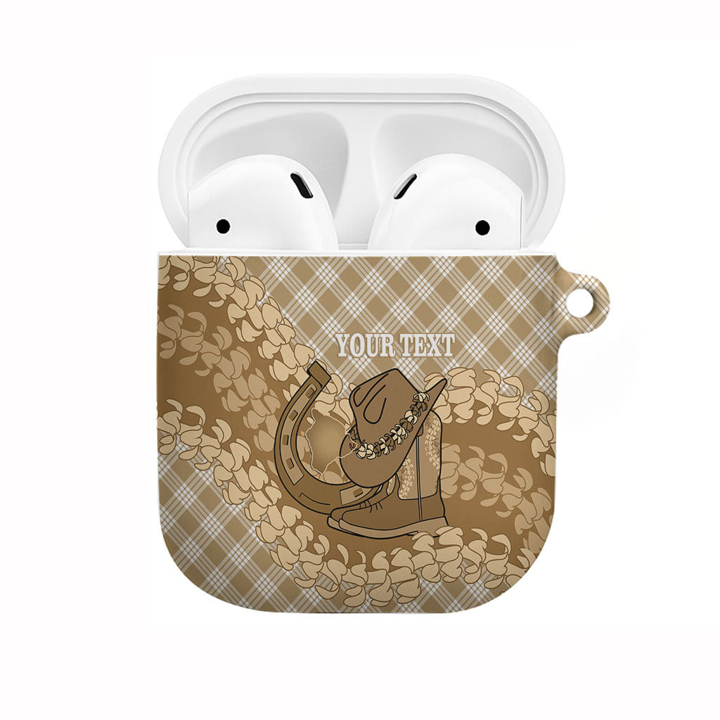 Makue Hawaii Cowboy Palaka Motifs Personalised AirPods Case Paniolo Festival Puakenikeni Lei LT14 Brown - Polynesian Pride