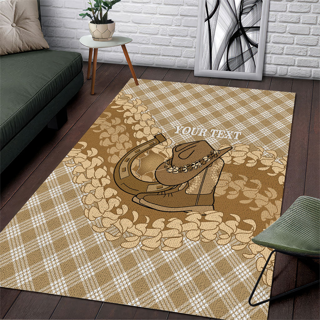 Makue Hawaii Cowboy Palaka Motifs Personalised Area Rug Paniolo Festival Puakenikeni Lei LT14 Brown - Polynesian Pride