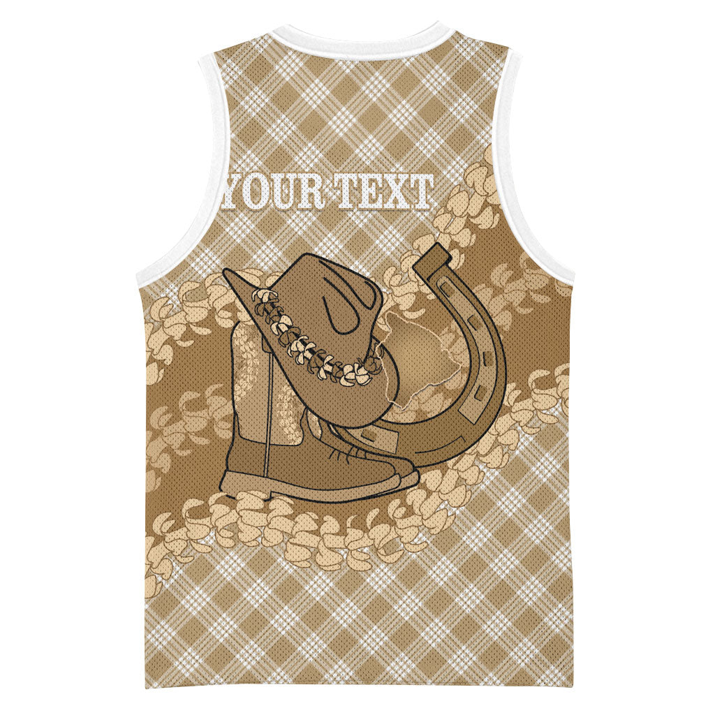 Makue Hawaii Cowboy Palaka Motifs Personalised Basketball Jersey Paniolo Festival Puakenikeni Lei LT14 - Polynesian Pride